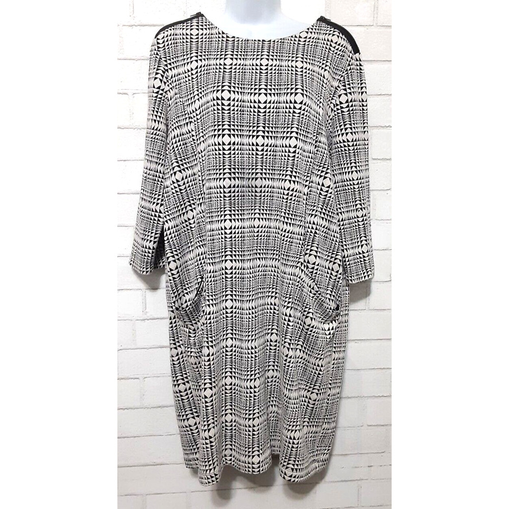 Ivy Beau Women's Textured Knit Shift Dress Size 12 Back Zip Pockets 3/4 Sleeve
